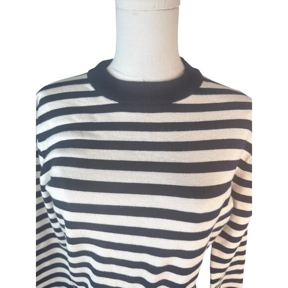 ZARA Striped Small Navy Blue & Cream Knit Sweater Viscose Blend - Picture 5 of 13
